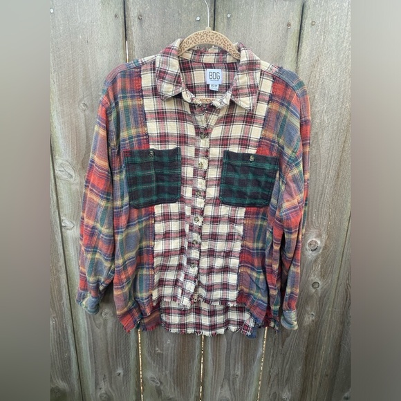 BDG Robbie Spliced Patchwork Flannel | Urban Outfitters | XS Oversized - Picture 2 of 5